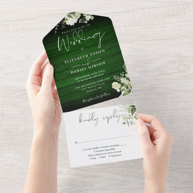 Casamento Floral Verde Madeira Rústica (Aba destacável)