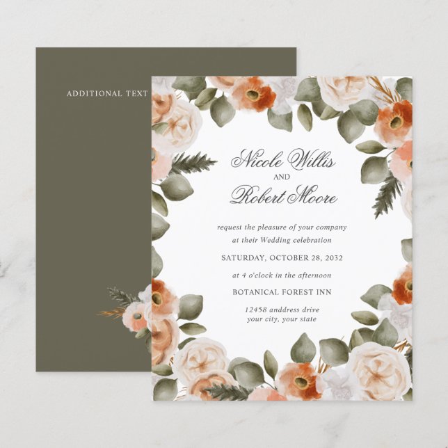 Casamento floral verde MOSS de marfim de laranja q (Frente/Verso)