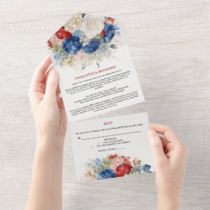 Casamento Floral Vermelho Branco e Azul de 4 de Ju