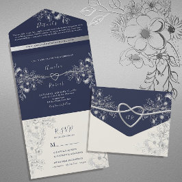 Casamento Floral Vintage Azul Marinho e Prata