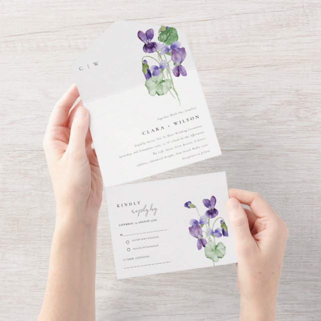 Casamento Floral Violet Violet Monograma bonito (Aba destacável)