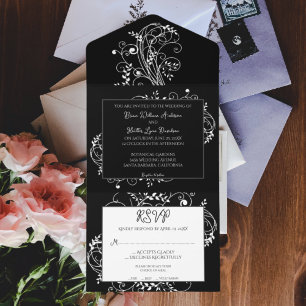 Casamento Floreado Negro Em Um Único Convite