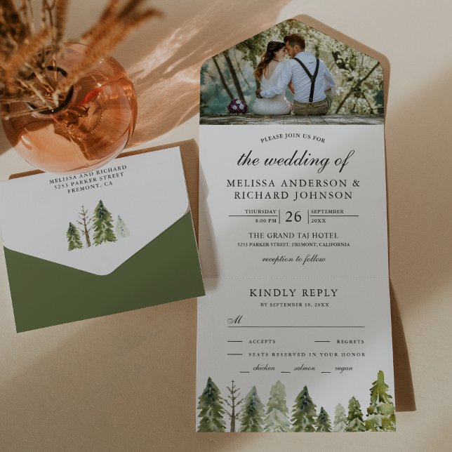 Casamento Floresta de Árvores de Pinho Aquarela Rú (Criador carregado)
