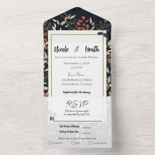 Casamento Folhas Botânicas Ousado Dourado Azul Tem