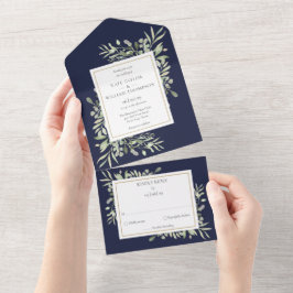 Casamento Folhas de Verdura Botânica Azul Marinho