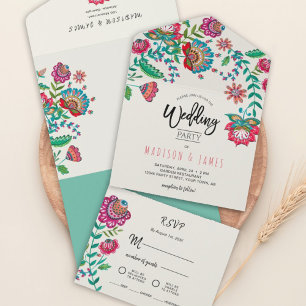 Casamento Folk Flowers Boho Turquoise Fiesta
