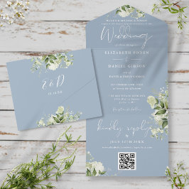 Casamento Formal Código QR em Azul Empoeirado com