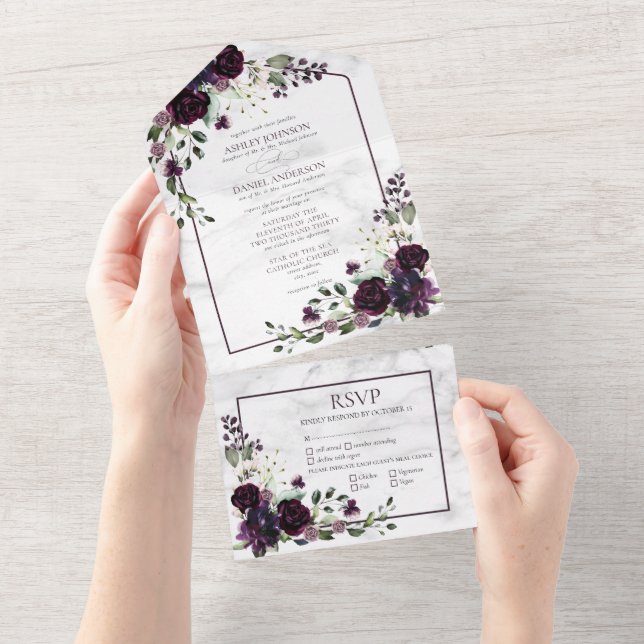 Casamento Formal Com Aquarela De Flores Roxas (Tearaway)