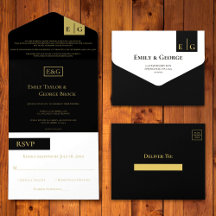 Casamento Formal de Monograma Dourado Negro Elegan