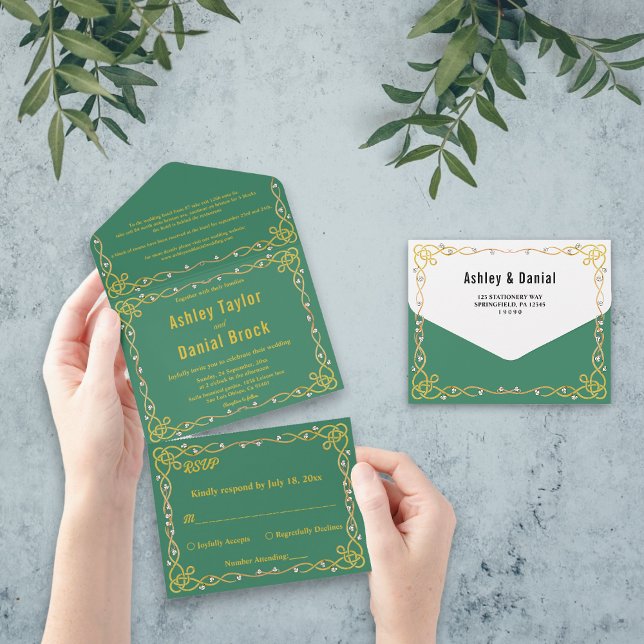 Casamento Formal Dourado Verde de Quadro Chic Mode (Criador carregado)