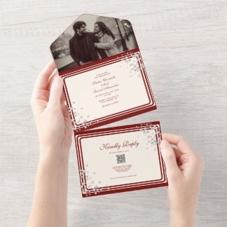 Casamento Foto Código QR Marfim Burgundy Elegante