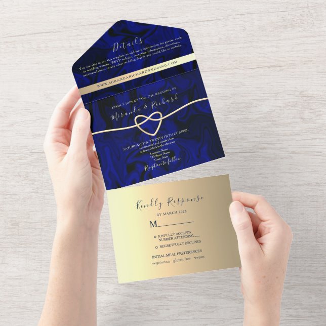 Casamento Foto Dourado Azul Real (Aba destacável)