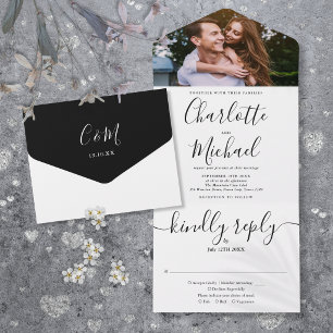 Casamento Fotográfico com Letra Elegante Preto e B