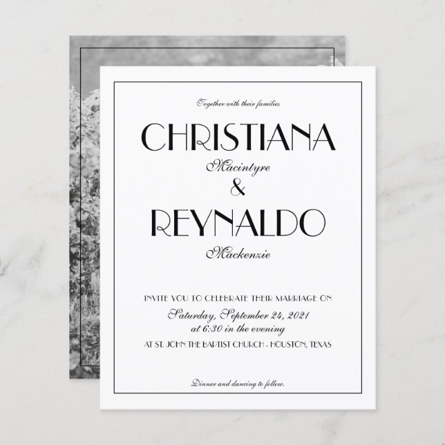 Casamento Fotográfico Deco da Tipografia Elegante  (Frente/Verso)