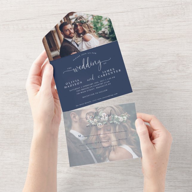 Casamento Fotográfico do Script Elegante Azul do M (Aba destacável)