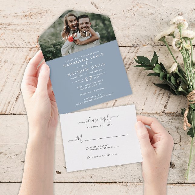 Casamento Fotográfico Dusty Blue Calliographic (Criador carregado)