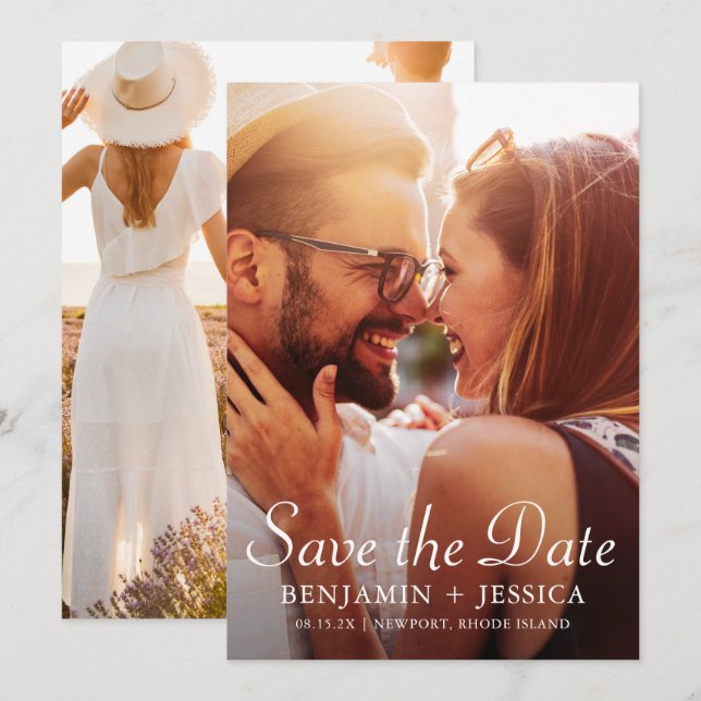 Casamento Fotográfico Elegante Salvar a Data (Frente/Verso)