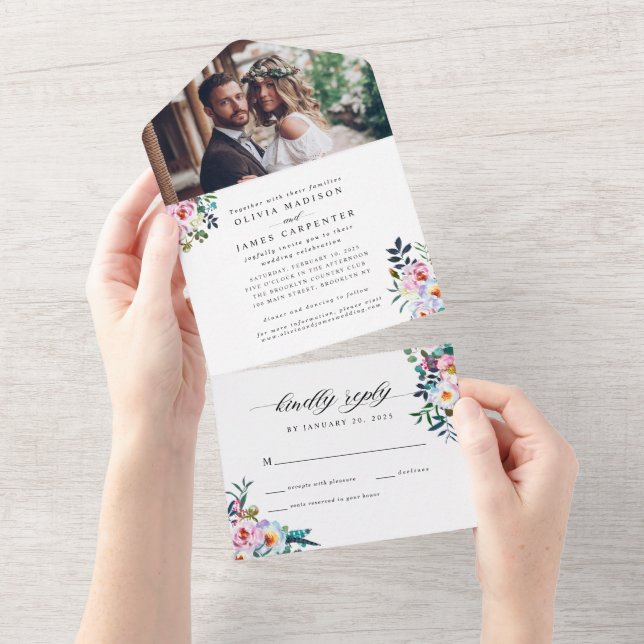 Casamento Fotográfico Floral Blush Pink Verde (Aba destacável)