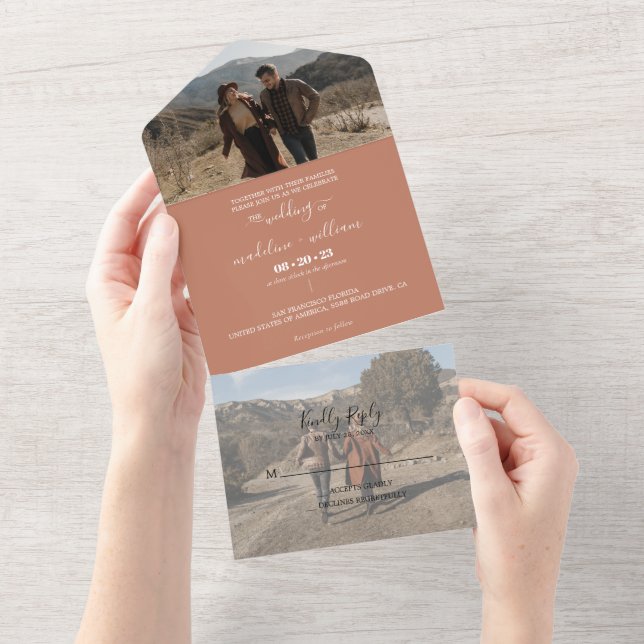 Casamento Fotográfico Simples Terracotta Boho Tren (Aba destacável)