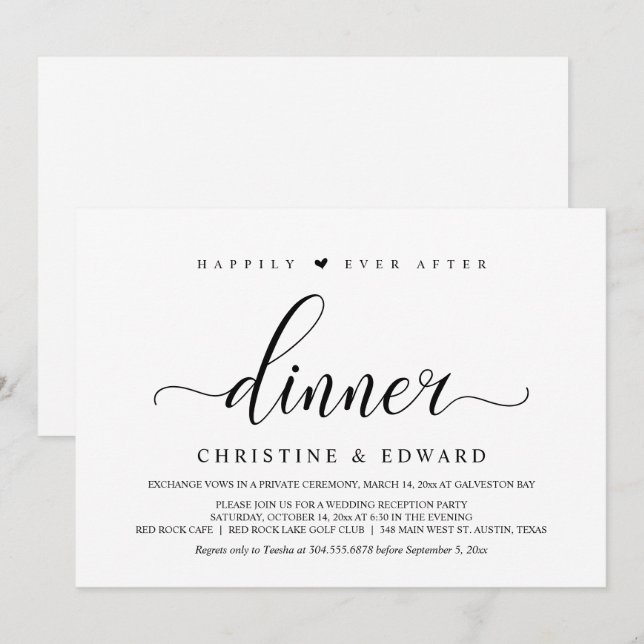 Casamento Fuga, Festa de Recepção Elegante Convite (Frente/Verso)