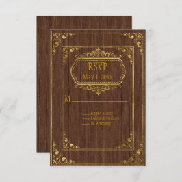 Casamento Gay RSVP em madeira marrom e dourado