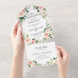 Casamento Geométrico Botânico Floral Cor-de-Rosa E