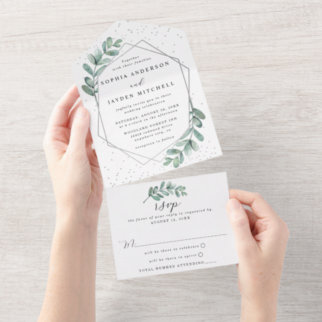 Casamento Geométrico de Folha de Prata Eucalyptus (Aba destacável)