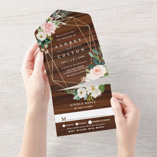 Casamento Geométrico de Madeira com Rústica Floral (Aba destacável)