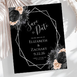 Casamento Geométrico de Prata Floral Preta