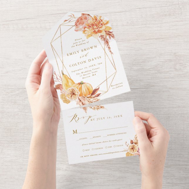 Casamento Geométrico de Pumpkin Floral Rustic Fall (Aba destacável)