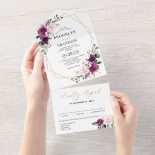 Casamento Geométrico de Rosas Rosa Pinceladas Púrp
