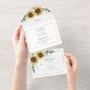 Casamento Geométrico de Sunflower Floral Eucalyptu