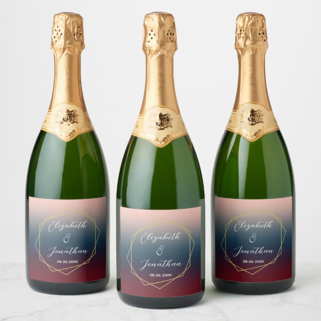 Casamento Geométrico do Ombre Blush Marinho Burgun (Garrafas)