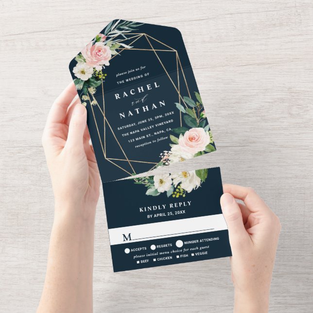 Casamento Geométrico Dourado Azul Marinho Blush Wh (Aba destacável)