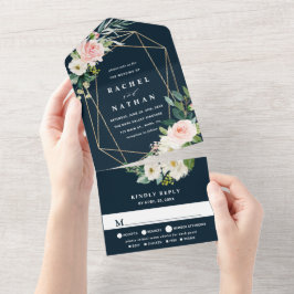 Casamento Geométrico Dourado Azul Marinho Blush Wh