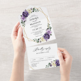 Casamento Geométrico Dourado com Púrpura e marfim