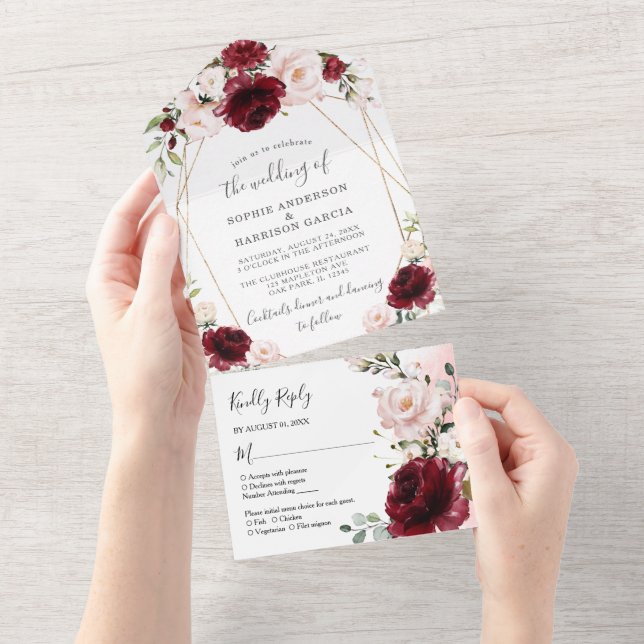 Casamento Geométrico Dourado E Floral De Blush Bur (Aba destacável)