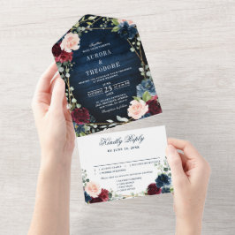 Casamento Geométrico Dourado Floral Blush Marinho 