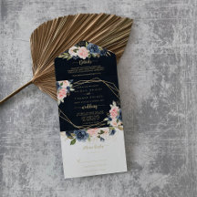 Casamento Geométrico Dourado Floral com marinho Bl