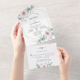 Casamento Geométrico Eucalyptus Floral-Rosa-Blush