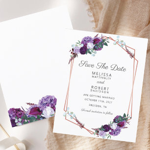 Casamento Geométrico Floral Roxo Salvar a Data
