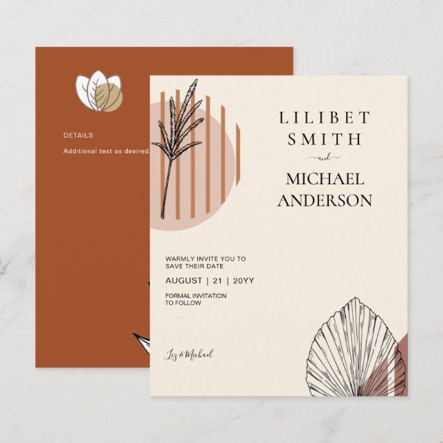 Casamento Geométrico Japandi Abstrato Escandinavo (Frente/Verso)