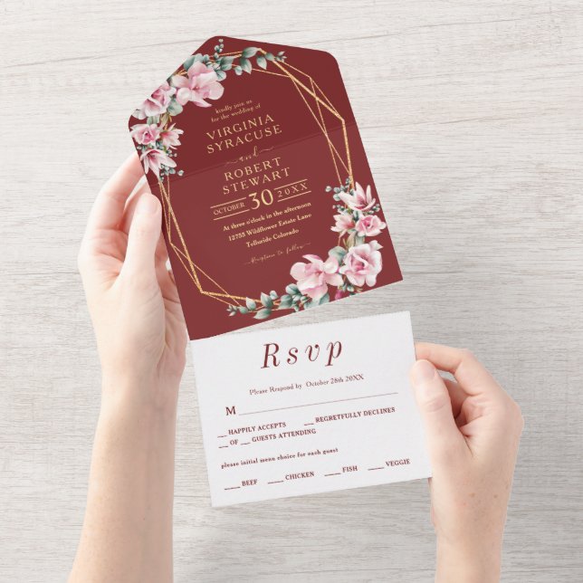 Casamento Geométrico Real Terracotta Blush Pink (Aba destacável)