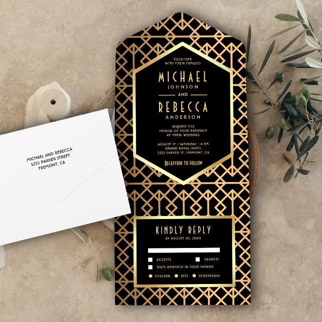 Casamento Geométrico Vintage Preto e Dourado Art D (Criador carregado)