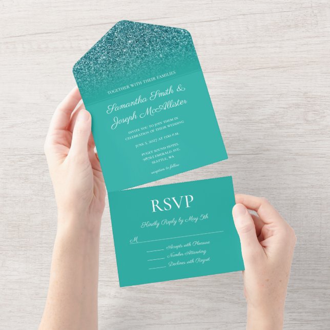 Casamento Glitter Ombre Turquesa Azul-Celeste (Aba destacável)