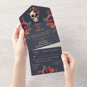 Casamento Gótico 3D Floral Skull Elegante