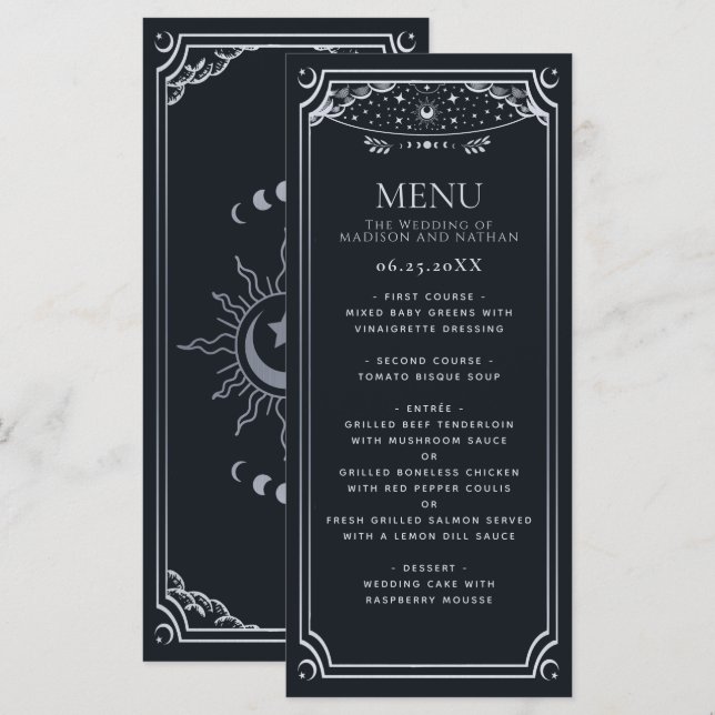 Casamento Gótico com Cartão Tarot Elegante Silver (Frente/Verso)