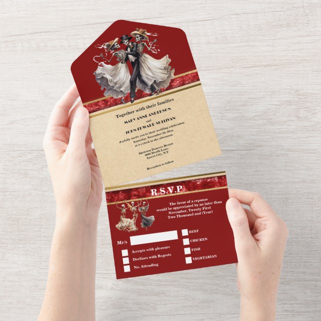 Casamento gótico de noiva de esqueleto vermelho (Aba destacável)