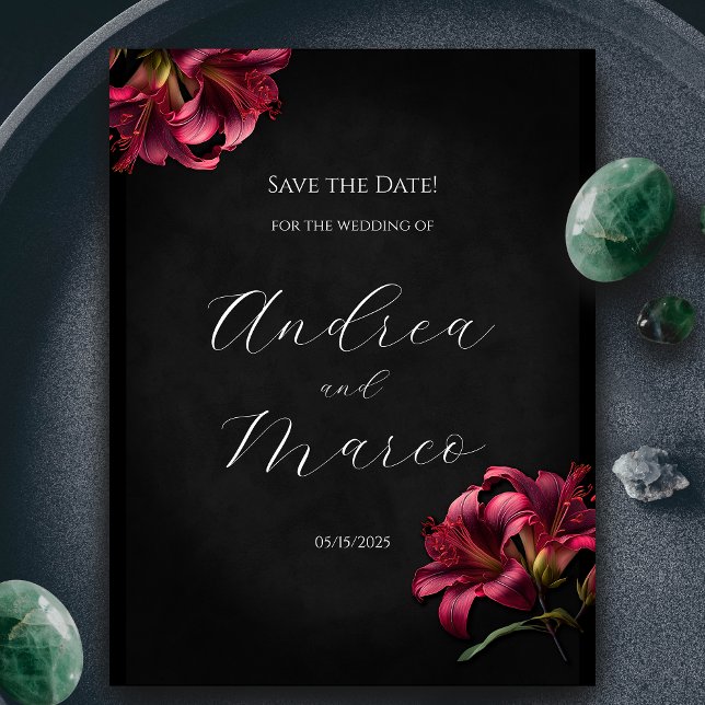 Casamento Gótico Floral Lilly Dark Salve a Data (Floral Lilly Dark Gothic Wedding Save the Date)