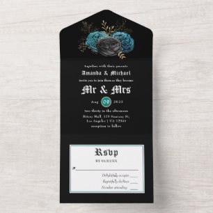Casamento Gótico Floral Teal e Dourado, Tudo Em Um
